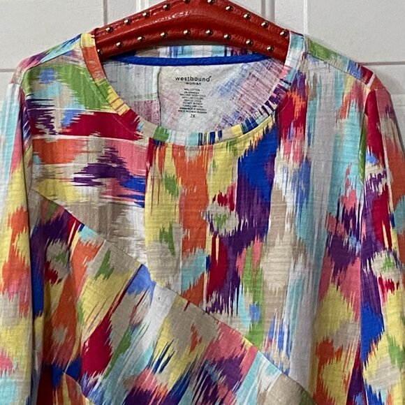 NEW Westbound Sz 2X Womens Knit Tunic 3/4 Sleeve Multicolor Abstract Cotton - Picture 2 of 7